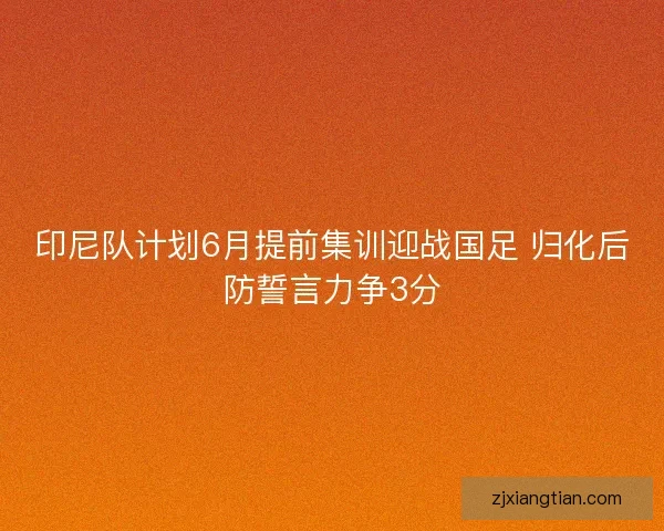 印尼队计划6月提前集训迎战国足 归化后防誓言力争3分