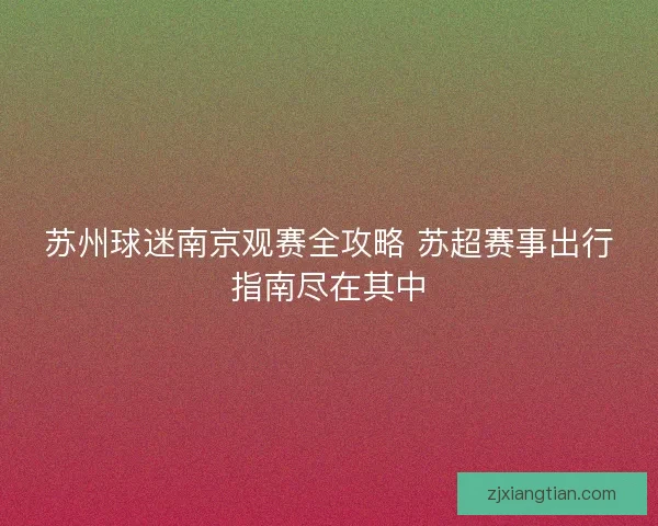 苏州球迷南京观赛全攻略 苏超赛事出行指南尽在其中